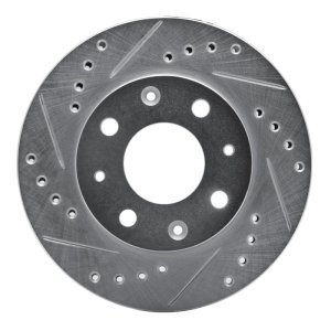 Honda CRX Brake Rotor (1) - Front Left - R1 Concepts - Drilled & Slotted - Silver - `84-`06